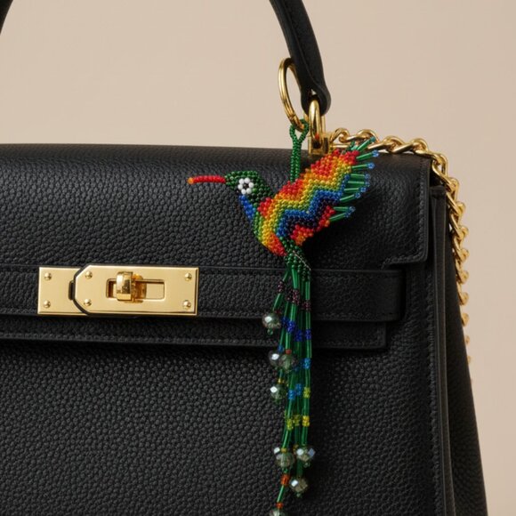 Hummingbird Pendant Bag Charm – Handmade Beaded Keychain Key Ring Ornament Gift - Picture 4 of 4